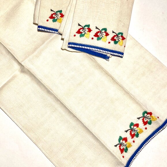 Set of 3 Vintage 100% Linen Hand Towels w Embroidery - Picture 6 of 8